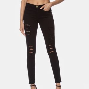 FRAME DENIM Black Distressed Le Skinny de Jeanne Jeans